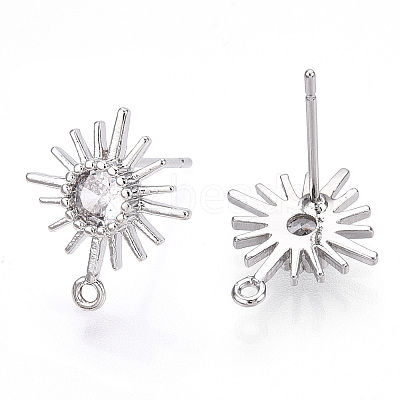 Brass Micro Clear Cubic Zirconia Stud Earring Findings KK-R132-064P-1