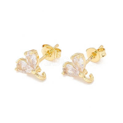 Rack Plating Brass Cubic Zirconia Stud Earrings Findings MAK-I684-10G-03-RS-1