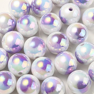 UV Plating Rainbow Iridescent Acrylic Beads OACR-F004-09C-1