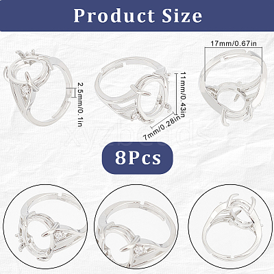 8Pcs Brass Adjustable Solitaire Ring Components KK-SC0003-95-1