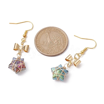 Glass Star Dangle Earrings EJEW-JE05548-01-1