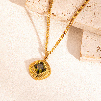 Retro Rhombus Stainless Steel Cubic Zirconia Pendant Necklaces for Women CQ6357-1-1