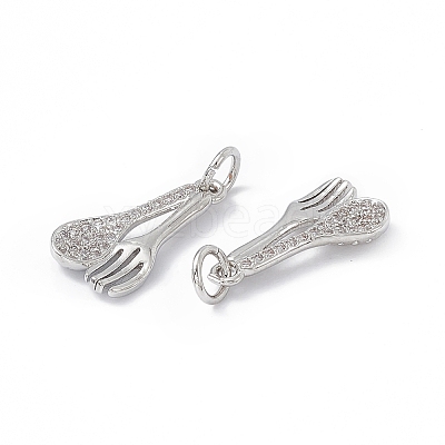 Rack Plating Eco-friendly Brass Micro Pave Clear Cubic Zirconia Tableware Pendants KK-B065-11P-1
