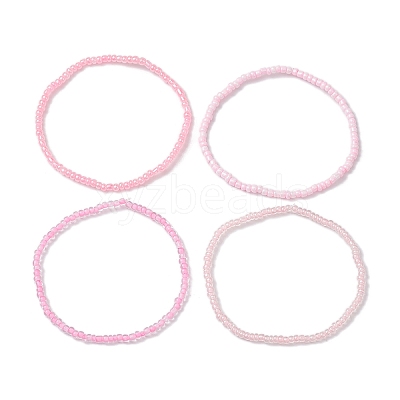 4Pcs Rondelle Glass Seed Beaded Stretch Bracelet Sets BJEW-JB10420-1
