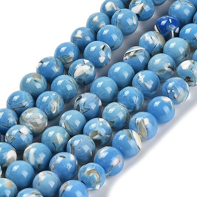 Assembled Synthetic Stone and Trochus Shell Beads Strands G-B128-08B-08-1