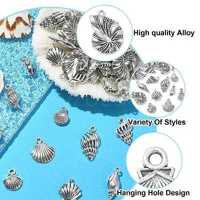 100Pcs 10 Styles Tibetan Style Alloy Whelk/Conch Shell Pendants TIBEP-CJ0001-61-1