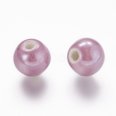 Pearlized Medium Orchid Handmade Porcelain Round Beads X-PORC-D001-10mm-17-1