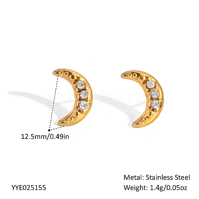 Stainless Steel Micro Pave Cubic Zirconia Moon Stud Earrings for Women LI0948-3-1