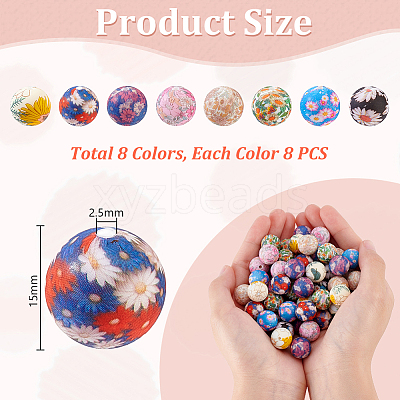 64Pcs 8 Colors Round Silicone Focal Beads SIL-GA0001-29A-1