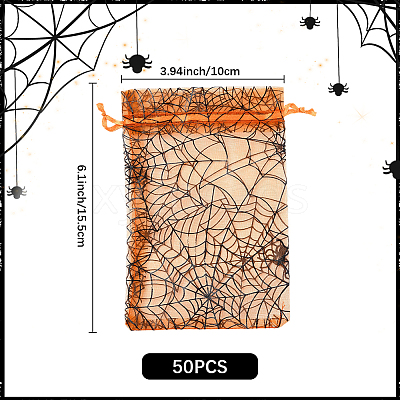 Halloween Theme Spider Printed Organza Drawstring Bags ABAG-WH20021-006C-1
