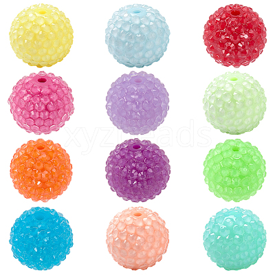24Pcs 12 Colors Chunky Resin Rhinestone Bubblegum Ball Beads RESI-SP0001-19-1