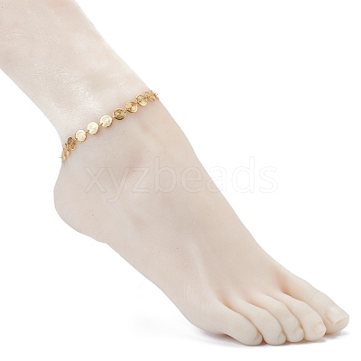Brass Flat Round Link Chain Anklet AJEW-AN00404-1