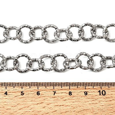 12MM Women's 304 Stainless Steel Textured Ring Link Chain Necklaces NJEW-A067-04P-1