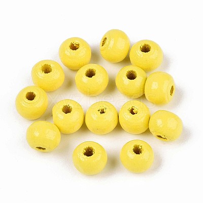Spray Painted Round Natural Schima Wood Beads WOOD-A018-6mm-04-1