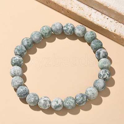 Natural Green Spot Jasper Bead Stretch Bracelets BJEW-K212-B-017-1