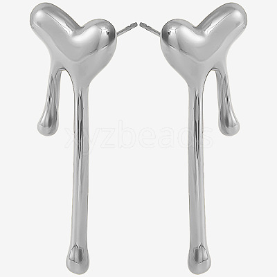 1 Pair Stylish Heart Tassel 304 Stainless Steel Stud Earrings for Women WI4512-1-1
