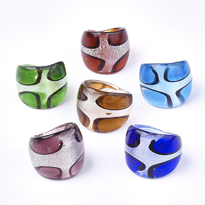 Handmade Silver Foil Lampwork Wide Band Rings RJEW-Q150-M11-B-1-1
