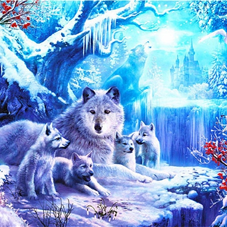 DIY Wolf & Scenery Diamond Painting Kits DIAM-PW0001-252K-1