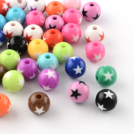 Star Pattern Opaque Acrylic Beads X-SACR-R882-20mm-M-1