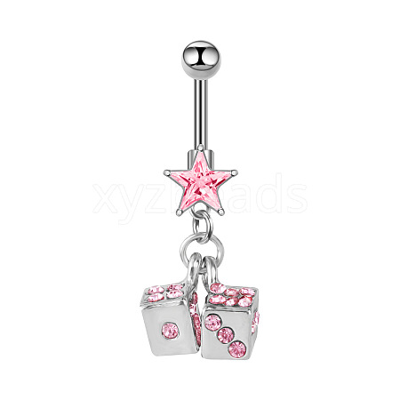 Alloy Pave Cubic Zirconia Dice Curved Barbell Dangle Belly Rings FS-WG3E776-01-1-1