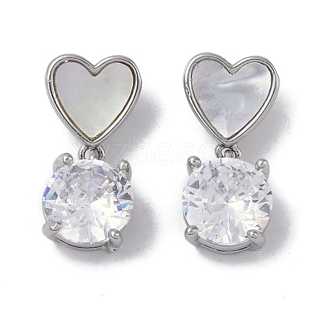 Brass & Shell & Clear Cubic Zirconia Pendants KK-G497-13P-1