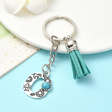 Alloy with Resin Imitation Synthetic Turquoise Keychain KEYC-YW00087-15-1