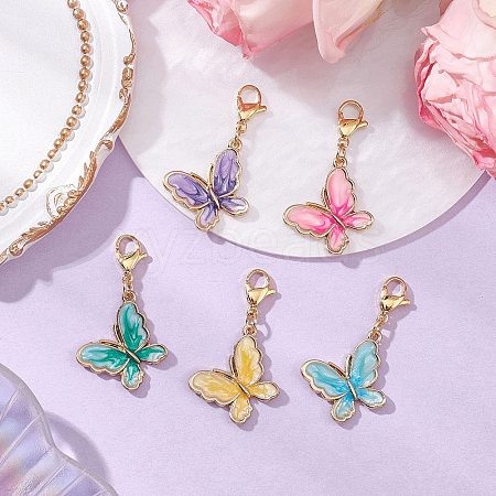 Butterfly Alloy Enamel Pendant Decorations HJEW-JM02705-02-1