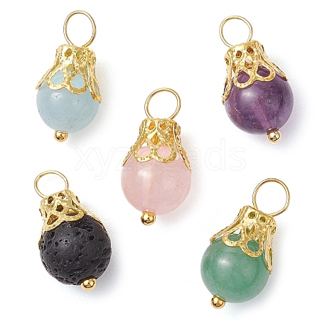 Natural Green Aventurine/Amethyst/Rose Quartz/Lava Rock/Quartz Round Pendants PALLOY-JF03183-01-1