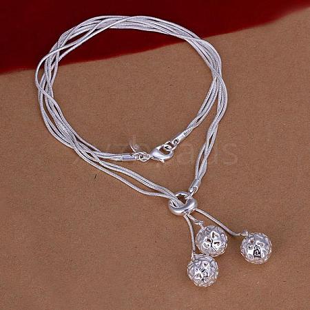 Popular Silver Color Plated Brass 3-strand Snake Chain Necklaces NJEW-BB12826-1