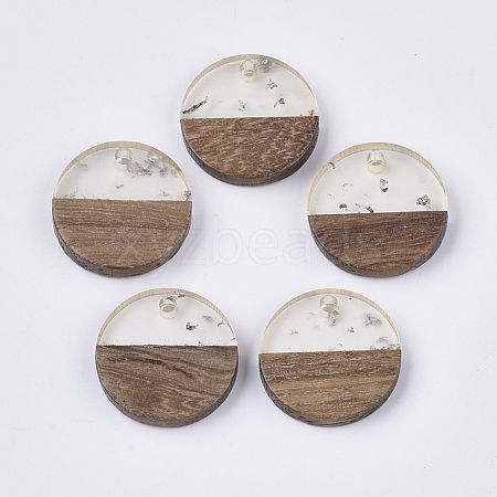 Transparent Resin & Walnut Wood Pendants X-RESI-S358-02C-B01-1