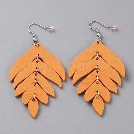 Wood Leaf Dangle Earrings EJEW-WH0010-25P-04-1