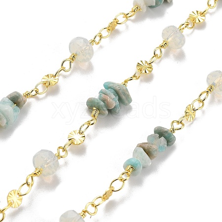 Flower Amazonite & Glass Link Chains CHC-K014-15G-02-1