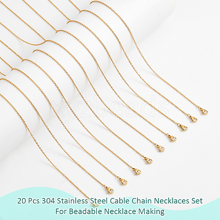  20Pcs Ion Plating(IP) 304 Stainless Steel Cable Chain Necklaces Set MAK-NB0001-24-1