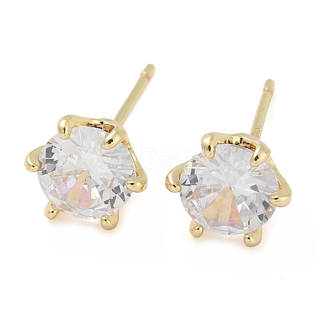 Rack Plating Brass Clear Cubic Zirconia Stud Earrings EJEW-M090-18G-1