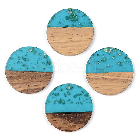 Transparent Resin & Walnut Wood Pendants X-RESI-S389-025A-B03-1