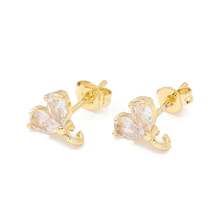 Rack Plating Brass Cubic Zirconia Stud Earrings Findings MAK-I684-10G-03-RS-1