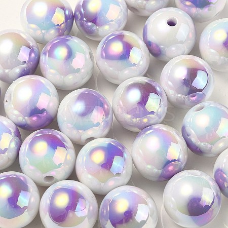 UV Plating Rainbow Iridescent Acrylic Beads OACR-F004-09C-1