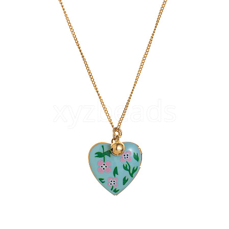 304 Stainless Steel Enamel Printed Mom Heart Locket Pendant Necklaces for Mother's Day Gift WG641EA-07-1