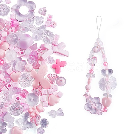 150 Pieces Random Rose Acrylic Beads Bear Pastel Spacer Beads Butterfly Loose Beads for Jewelry Keychain Phone Lanyard Making JX543C-1