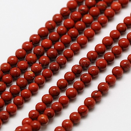 Natural Red Jasper Round Bead Strands G-A130-3mm-08-1