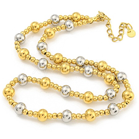 304 Stainless Steel & 201 Stainless Steel Round Beaded Necklaces for Women NJEW-G144-04B-GP-1