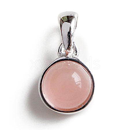 Rhodium Plated 925 Sterling Silver Pave Cherry Quartz Glass Half Round Charms G-NH0001-12A-1