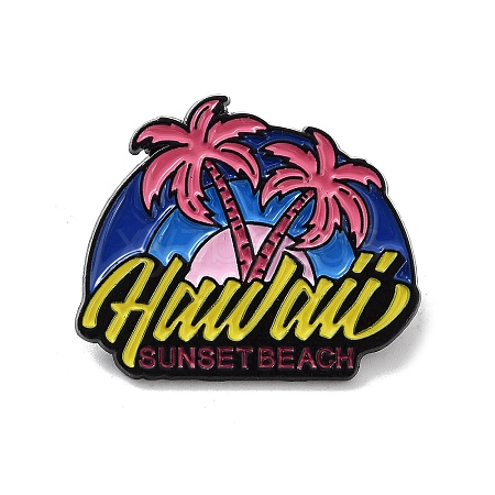 Summer Vacation Series Sun with Coconut Tree Alloy Enamel Pin Brooch JEWB-C029-09B-1