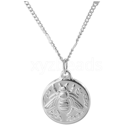 Non-Tarnish Flat Round with Bees Stainless Steel Pendant Necklaces for Men PW-WG6051F-01-1