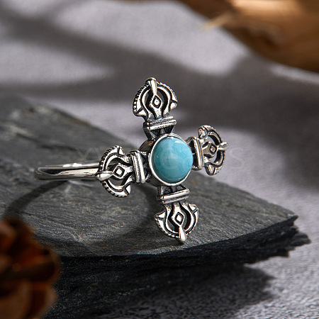 925 Sterling Silver with Natural Larimar Finger Rings WGB2E64-29-1