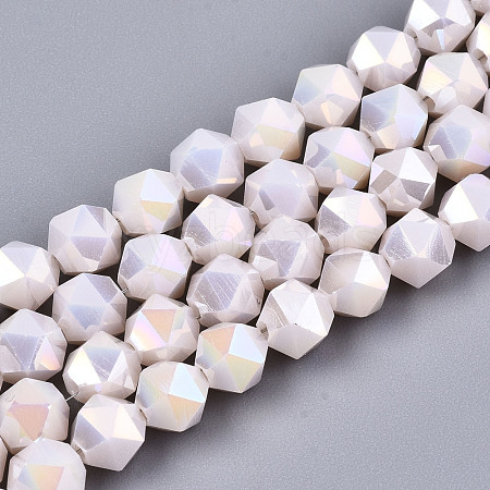 Electroplate Opaque Glass Beads Strands X-EGLA-T019-05W-1