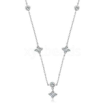 Anti-Tarnish Women Flower Drop Dangle Necklace Rhodium Plated Sterling Silver Zirconia Chain Necklace Simple Personalized Crystals Pendant Choker Trendy Necklace Jewelry Gifts for Women JN1092A-1