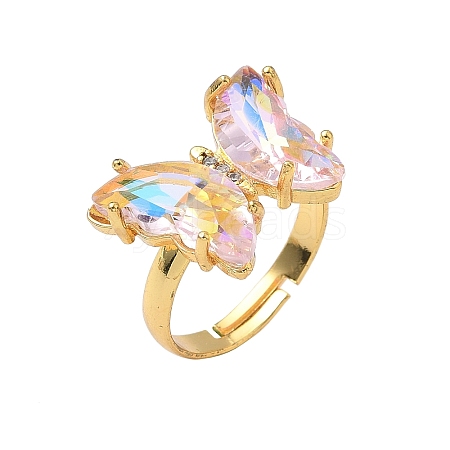 Adjustable Brass Glass Finger Rings RJEW-P148-A01-21-1