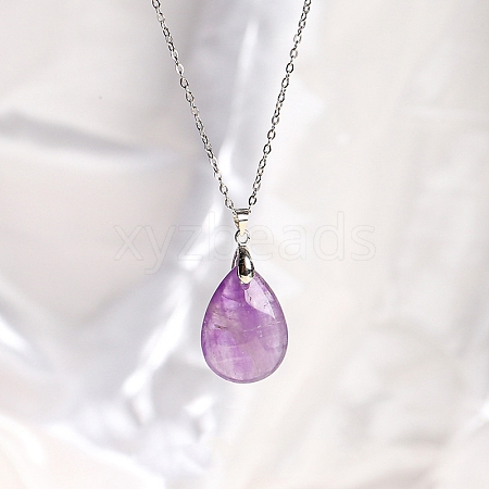 Natural Amethyst Teardrop Pendant Necklaces PW-WG17918-01-1