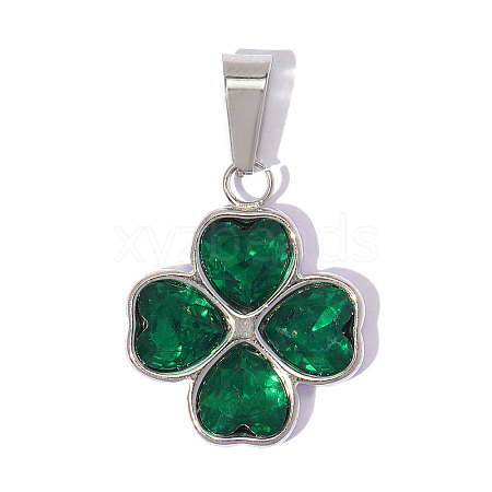304 Stainless Steel Pave Green Cubic Zirconia Pendants CU-OY001-33G-02-1